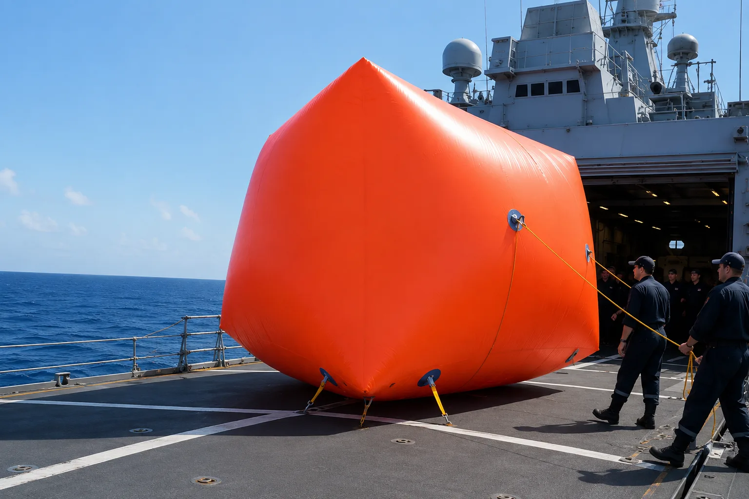Radar-reflective inflatable marine target of the Tomato Killer type at sea