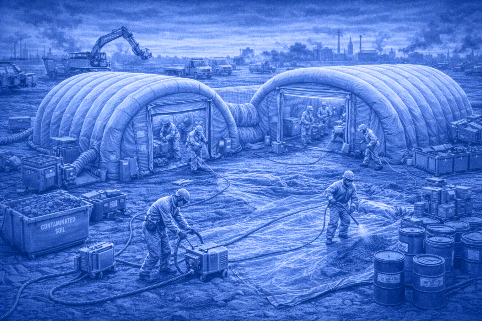 Inflatable containment hangar for remediation
