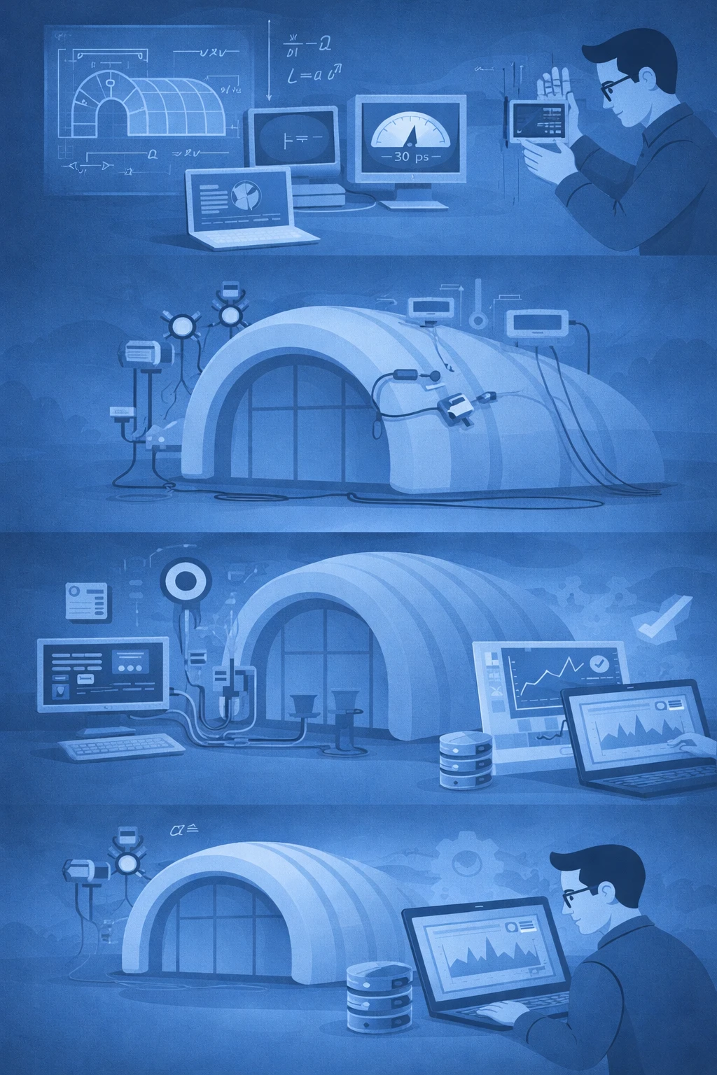 Diagram: calculations, instrumentation, acquisition and data analysis