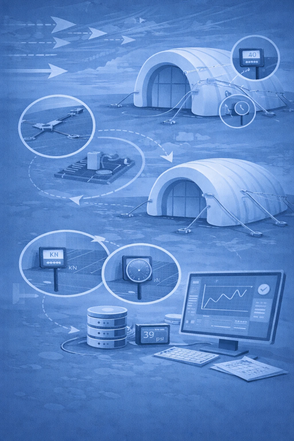 Diagram: wind, anchoring, internal pressures and embedded measurements
