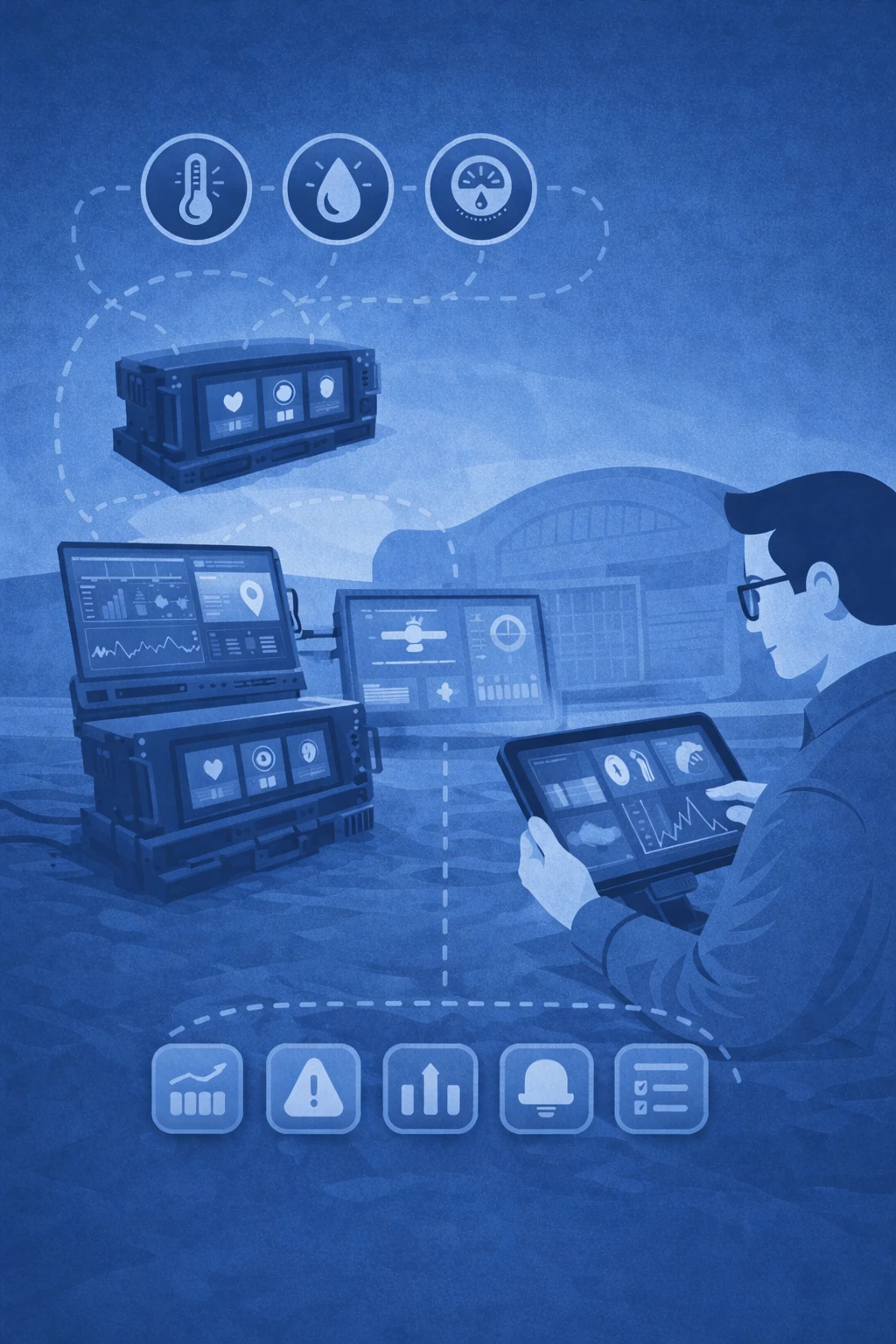 Diagram: sensors, acquisition, supervision and indicators